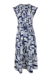Product shot of the Clermont Cotton Fit And Flare Dress in colour Navy (Blue), from the front