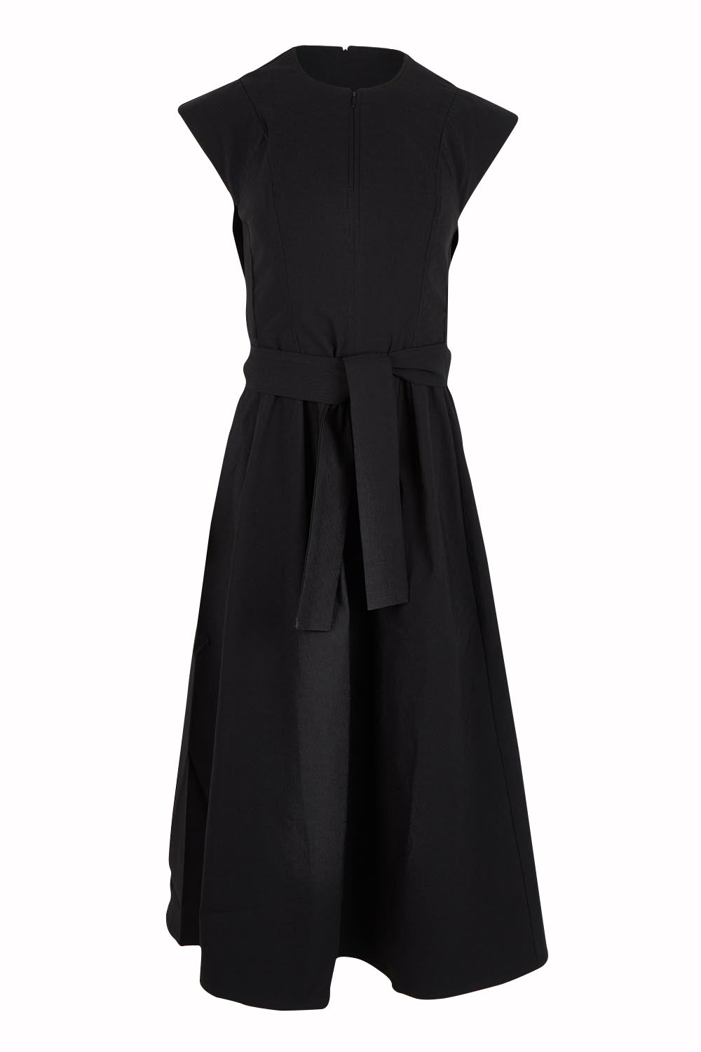 Product shot of the Zip Front Fit & Flare Dress in colour Black (Black), from the front