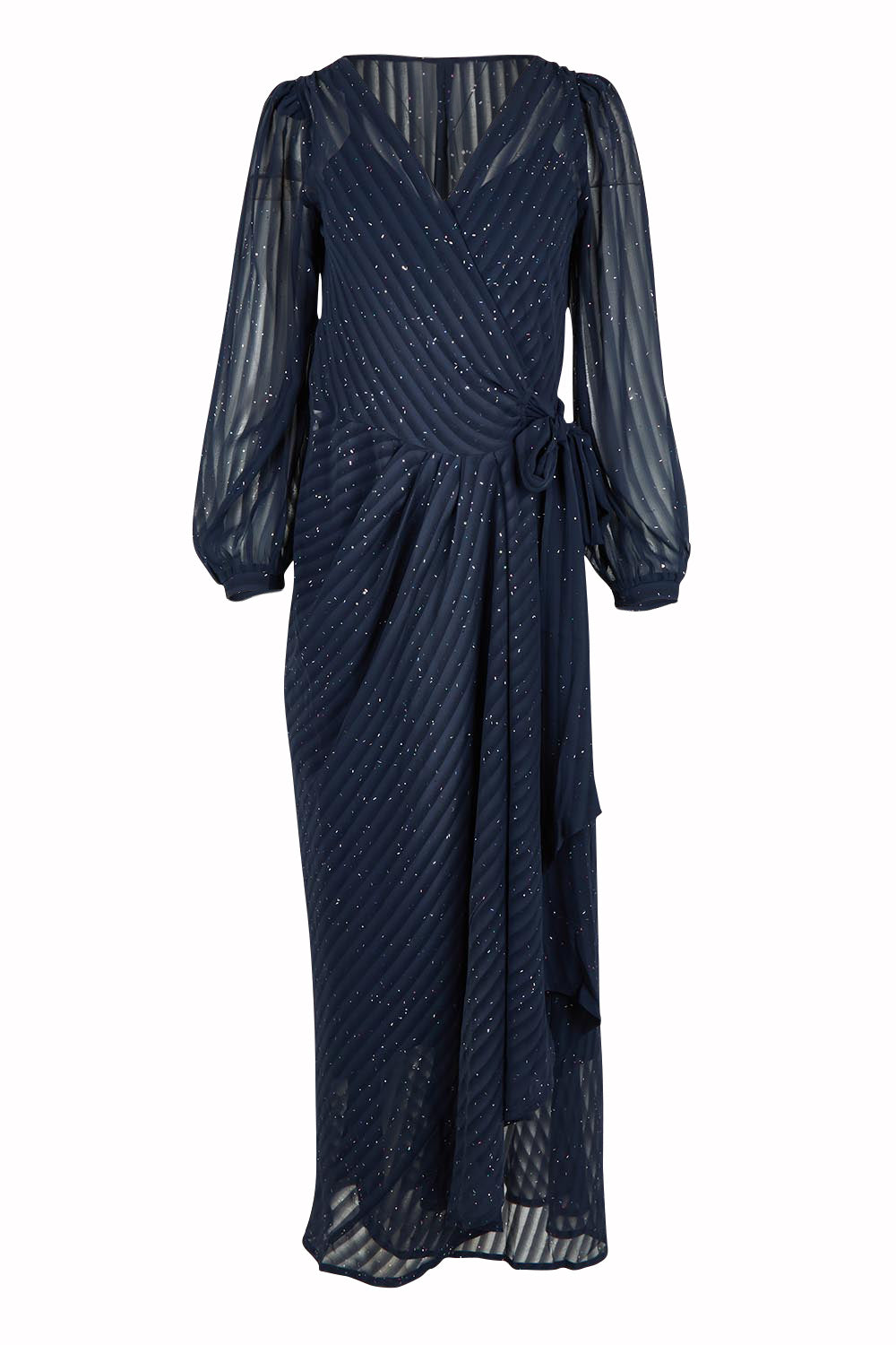Product shot of the Sierra Wrap Dress in colour Navysparkl (Blue), from the front