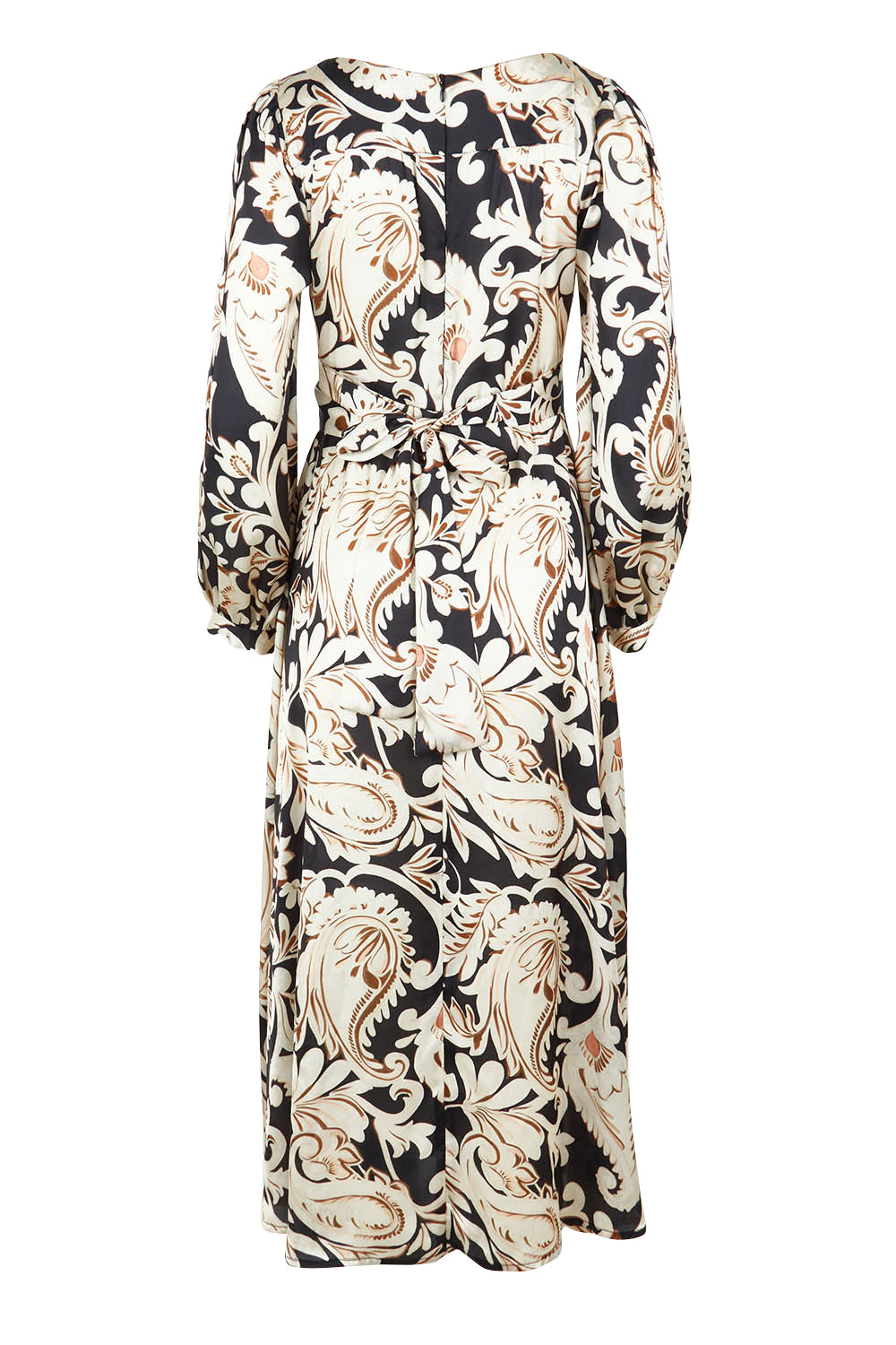 Product shot of the Charming Courtyard Dress in colour Blkcream, from the back