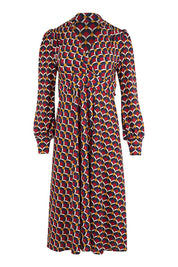 Product shot of the Auriga Dress in colour Ruby (Red), from the front