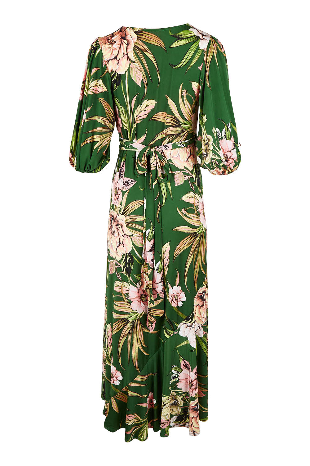 Product shot of the Chambord Wrap Midi Dress in colour Green (Green), from the back