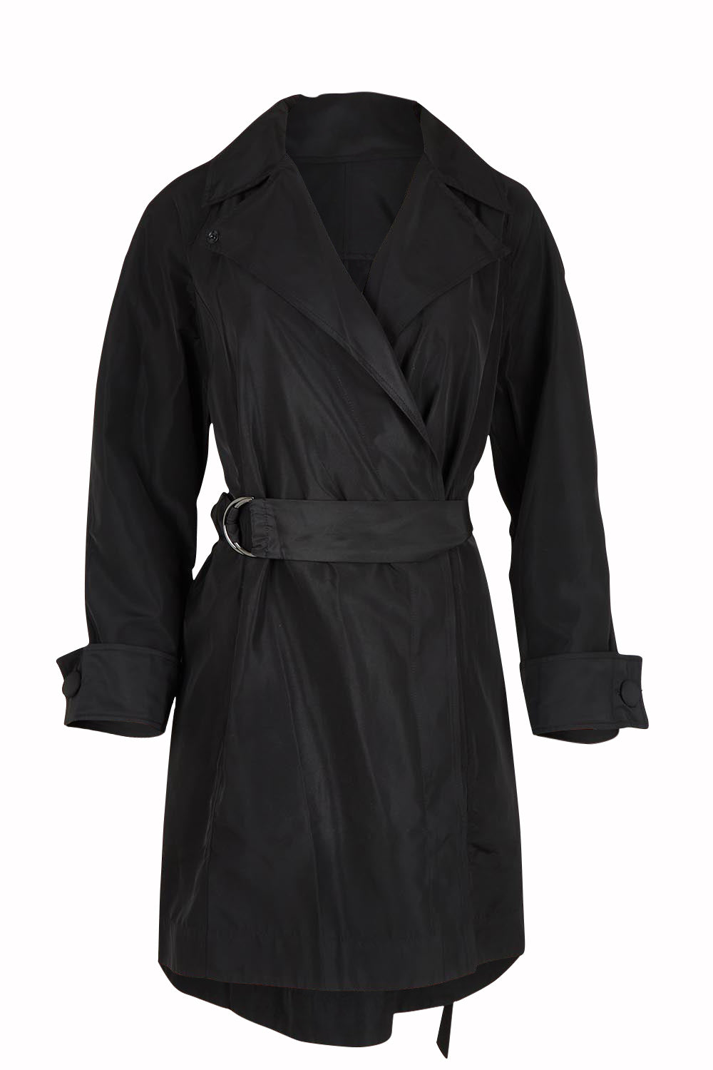 Product shot of the Noir Trench in colour Black (Black), from the front