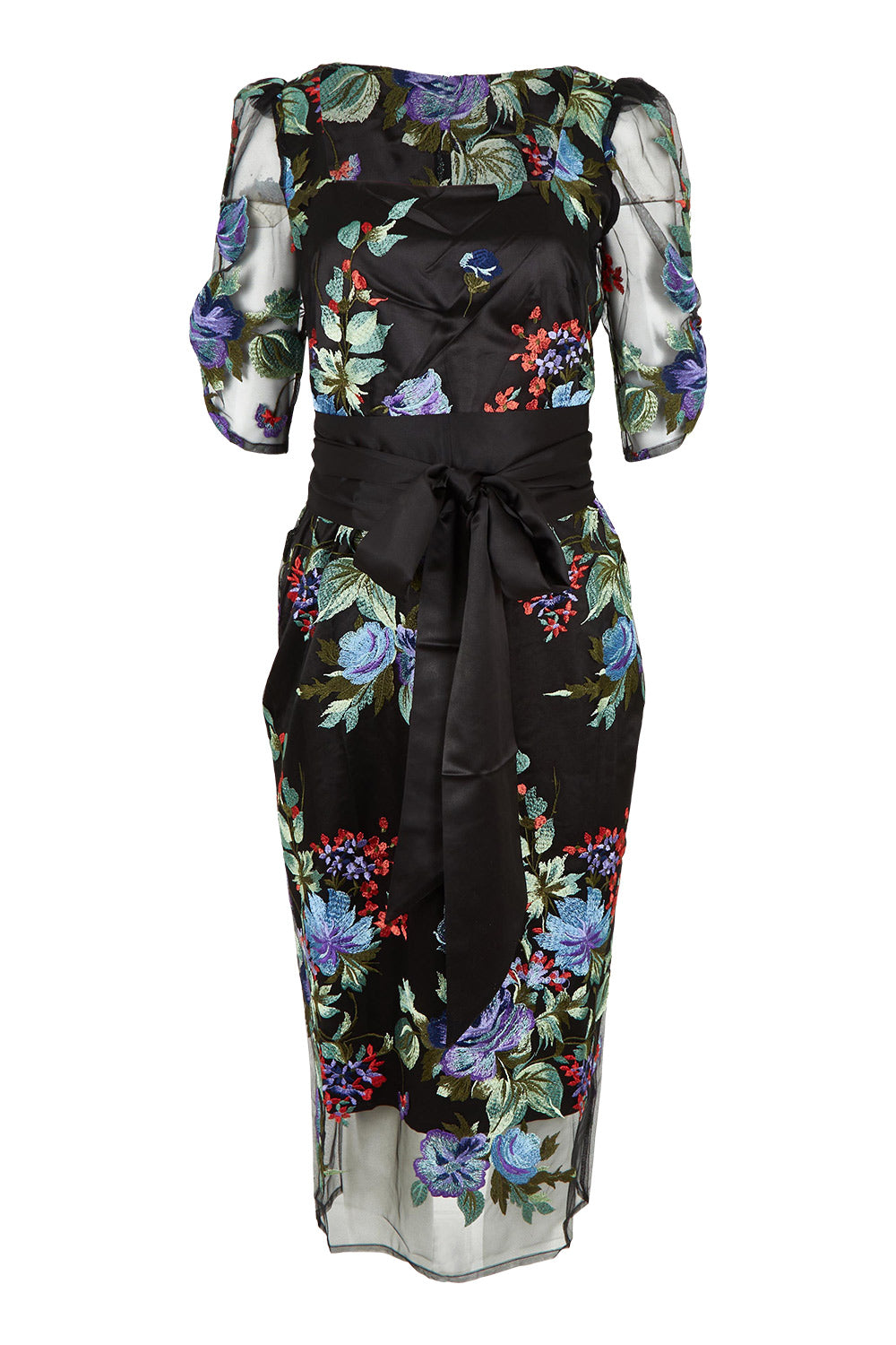 Product shot of the Mont Tombe Dress in colour Floral (Black), from the front