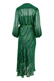 Product shot of the Savoir Midi Wrap Dress in colour Green (Green), from the back