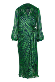 Product shot of the Savoir Midi Wrap Dress in colour Green (Green), from the front