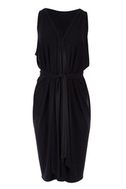 Product shot of the Column Drape Dress in colour Black (Black), from the front