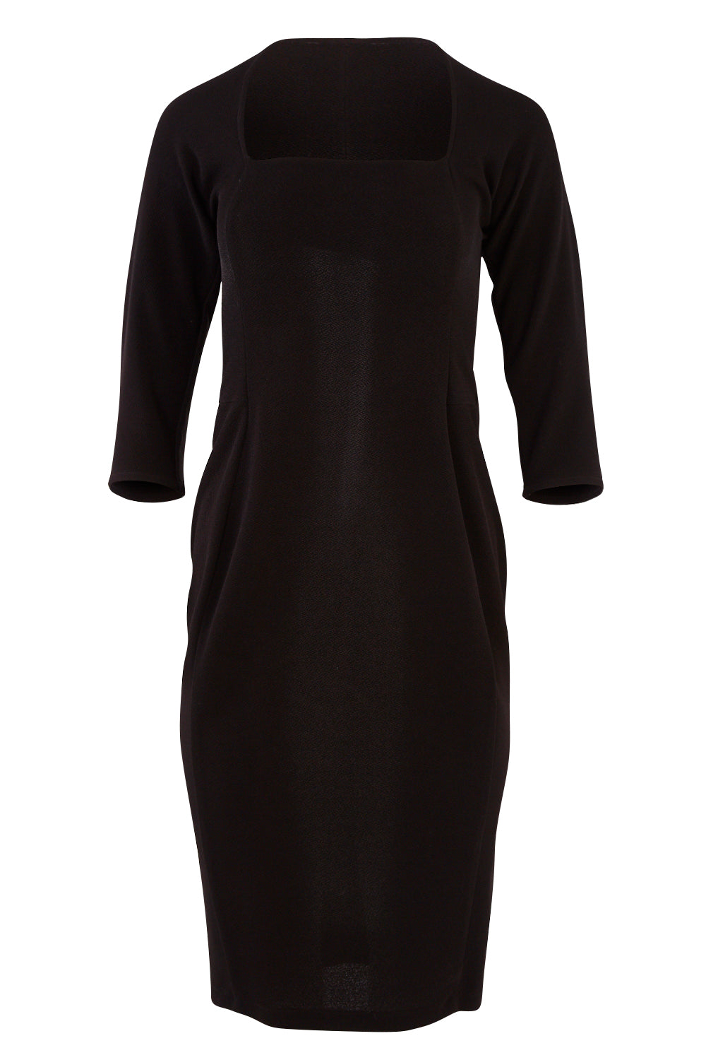 Product shot of the Iris 3/4 Sleeve Dress in colour Black (Black), from the front