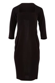 Product shot of the Iris 3/4 Sleeve Dress in colour Black (Black), from the front