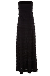 Product shot of the Maddison Maxi Ruffle Dress in colour Black (Black), from the back
