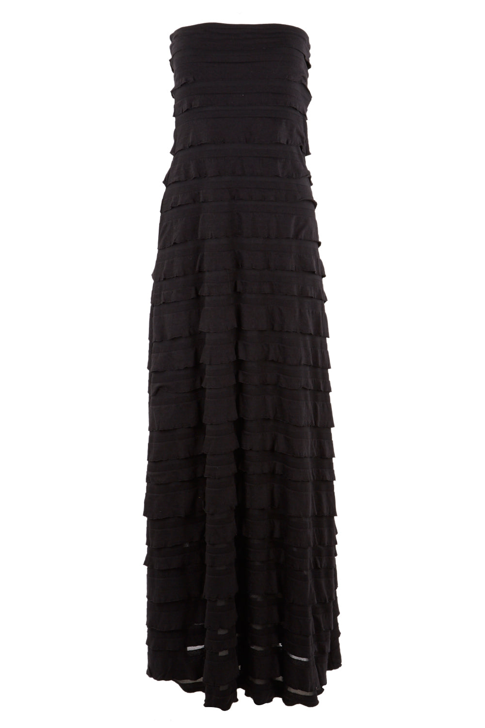 Product shot of the Maddison Maxi Ruffle Dress in colour Black (Black), from the front