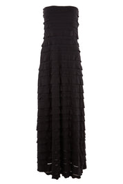 Product shot of the Maddison Maxi Ruffle Dress in colour Black (Black), from the front