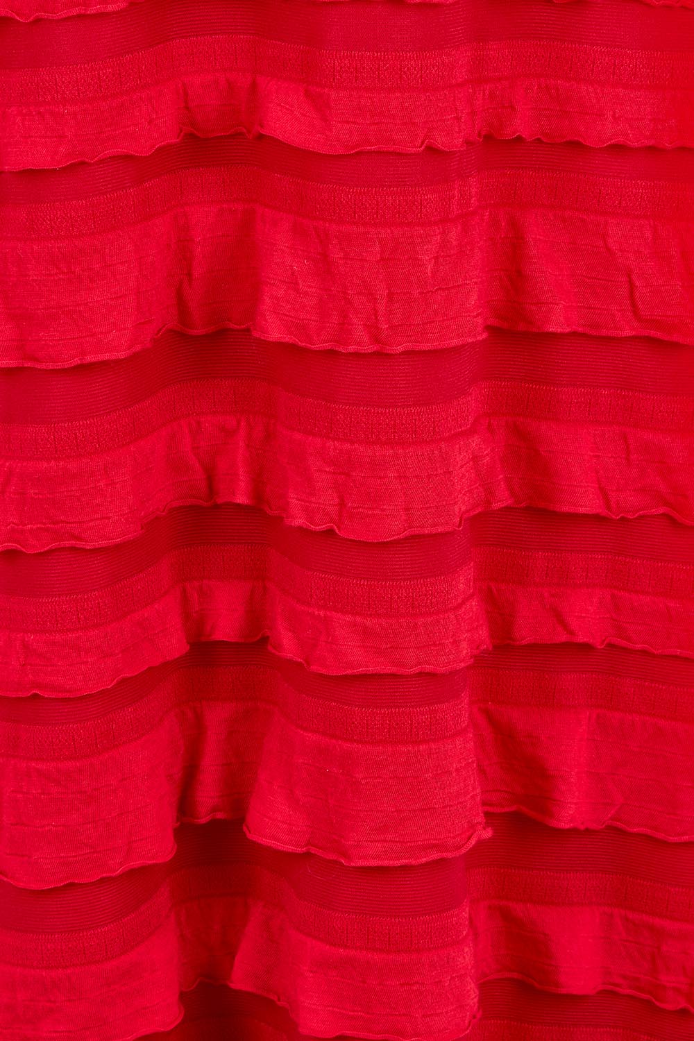 Product shot of the Maddison Maxi Ruffle Dress in colour Cherry (Red), detail