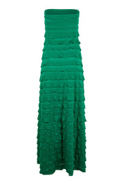 Product shot of the Maddison Maxi Ruffle Dress in colour Emerald (Green), from the back