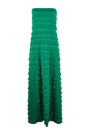 Product shot of the Maddison Maxi Ruffle Dress in colour Emerald (Green), from the front
