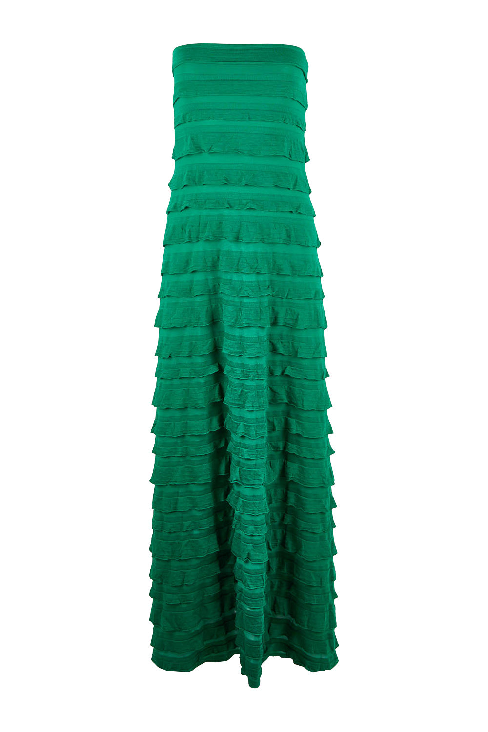 Product shot of the Maddison Maxi Ruffle Dress in colour Emerald (Green), from the front