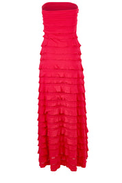 Product shot of the Maddison Maxi Ruffle Dress in colour Raspberry (Pink), from the back