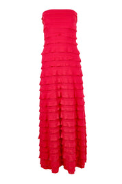 Product shot of the Maddison Maxi Ruffle Dress in colour Raspberry (Pink), from the front