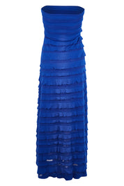 Product shot of the Maddison Maxi Ruffle Dress in colour Sapphire (Blue), from the back