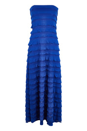 Product shot of the Maddison Maxi Ruffle Dress in colour Sapphire (Blue), from the front