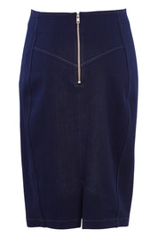 Product shot of the Denim Skirt in colour IndigoDen (Blue), from the back