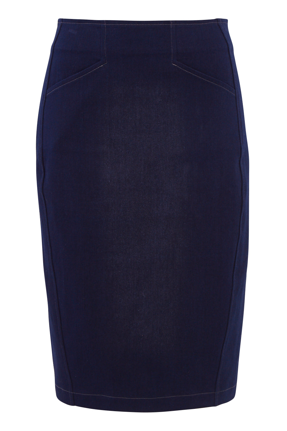 Product shot of the Denim Skirt in colour IndigoDen (Blue), from the front