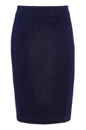 Product shot of the Denim Skirt in colour IndigoDen (Blue), from the front