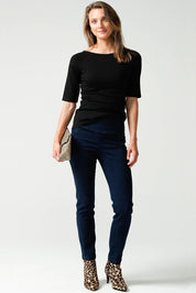 A model wearing the 3/4 Sleeve Top in colour Black (Black), from the front, showing the whole outfit