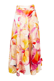 Product shot of the Sunspritz Linen Wrap Skirt in colour Hibiscus (Pink), from the back