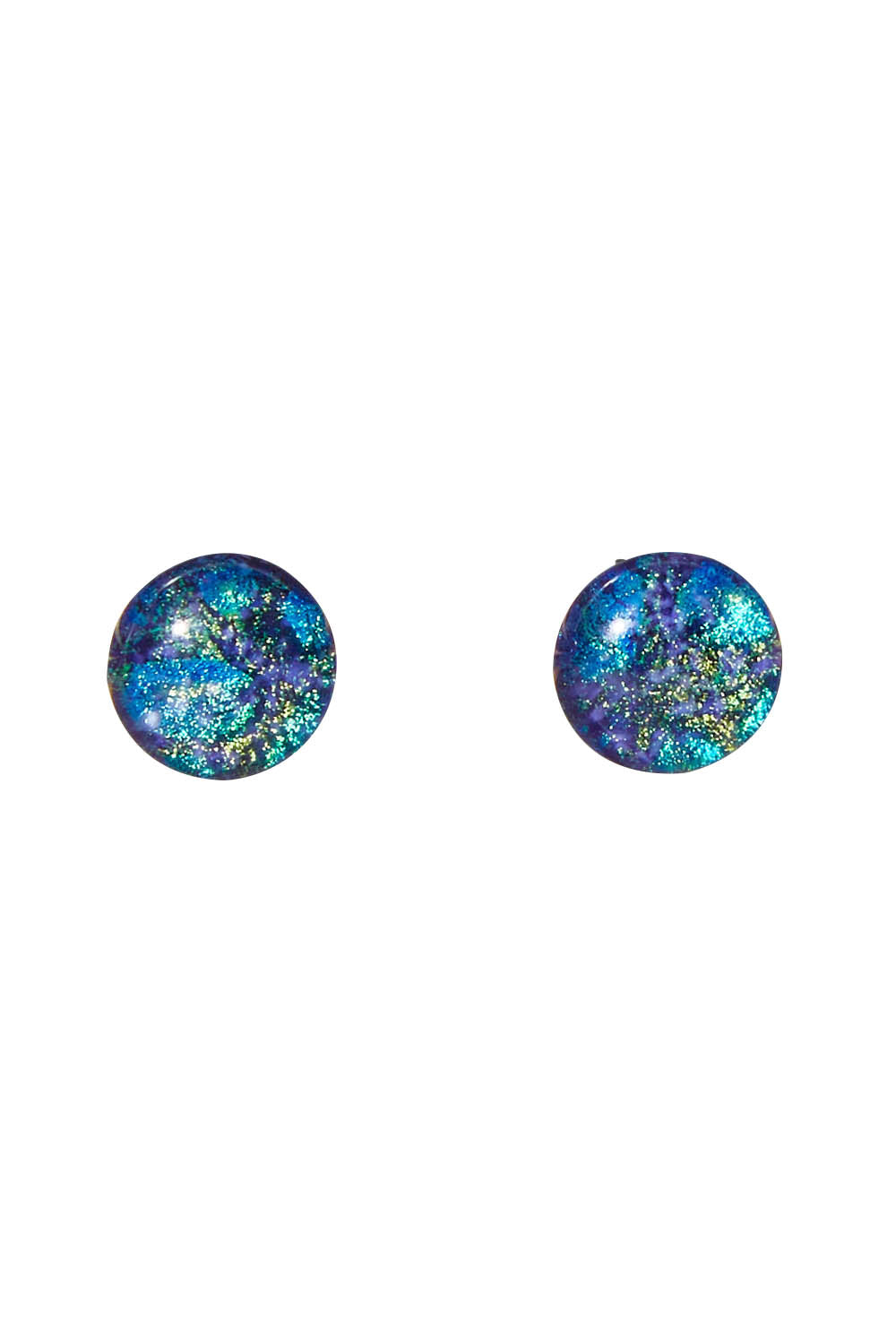 Product shot of the Medium Glass Stud Earrings in colour Marine (Blue), from the front