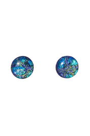 Product shot of the Medium Glass Stud Earrings in colour Marine (Blue), from the front