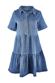 Product shot of the Kellie Denim Dress in colour 80Wash (Blue), from the front