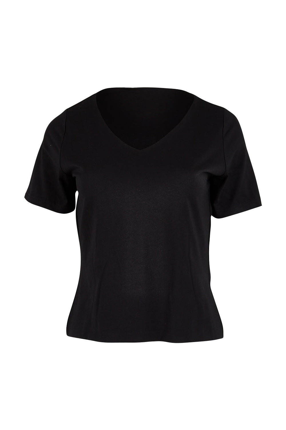 Product shot of the Claire V Neck Tee in colour Black (Black), from the front