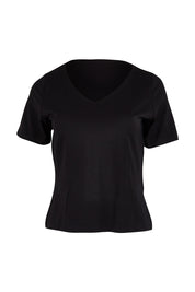 Product shot of the Claire V Neck Tee in colour Black (Black), from the front