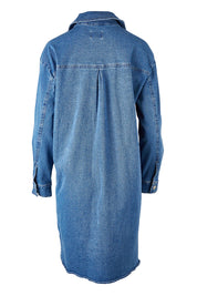 Product shot of the Nya Long Denim Shacket Dress in colour 80Wash (Blue), from the back