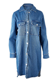 Product shot of the Nya Long Denim Shacket Dress in colour 80Wash (Blue), from the front