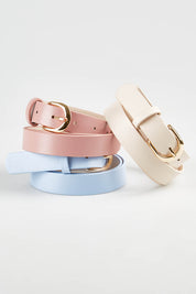 A model wearing the Seema Belt 3 Pack in colour Blushblue (Pink), from the front, showing the whole outfit