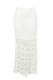 Product shot of the Clover Lace Cotton Skirt in colour White (White), from the front
