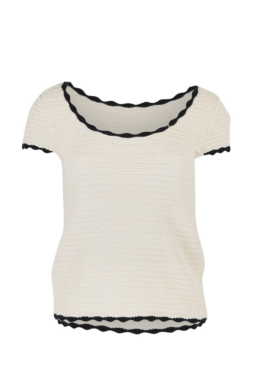 Product shot of the Coco Crochet Cotton Knit Top in colour Cream, from the front