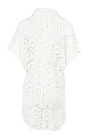 Product shot of the Clover Lace Cotton Shirt in colour White (White), from the back