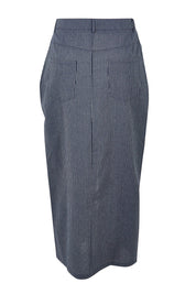 Product shot of the Liberty Cotton Maxi Skirt in colour Navy (Blue), from the back