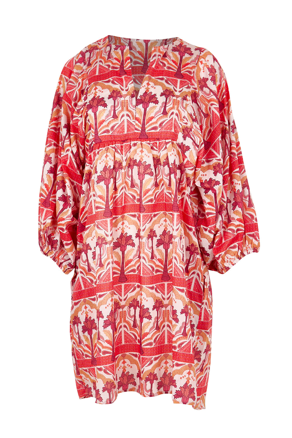 Product shot of the Zayda Cotton Dress in colour Arabian (Pink), from the front