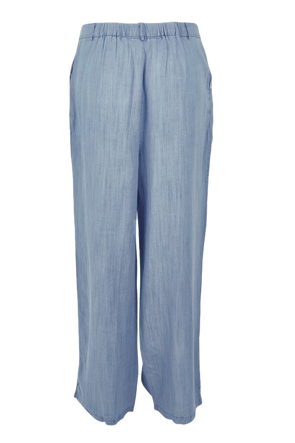 Product shot of the Rye Lyocell Pant in colour Chambray (Blue), from the back