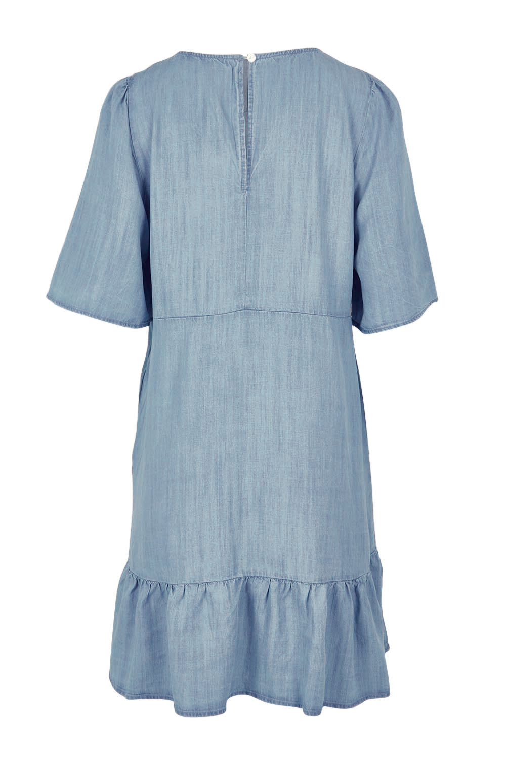 Product shot of the Rye Lyocell Dress in colour Chambray (Blue), from the back