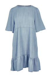 Product shot of the Rye Lyocell Dress in colour Chambray (Blue), from the front