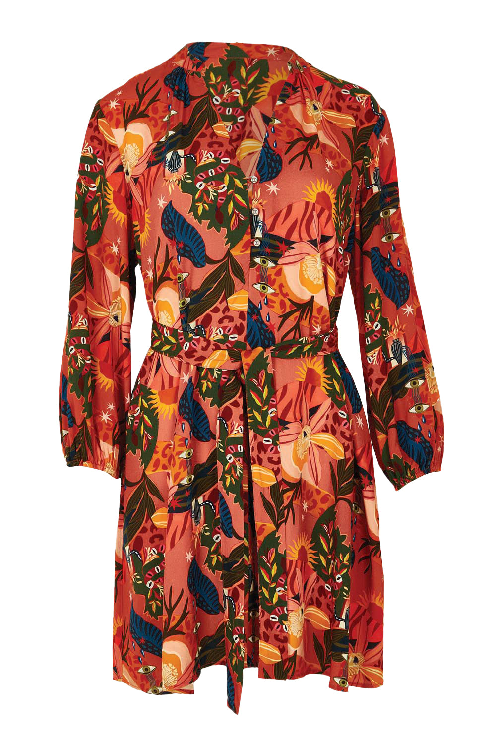 Product shot of the Zelda Dress in colour Desert, from the front
