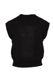 Product shot of the Erika Cotton Crochet Vest in colour Blkwhite (Black), from the back