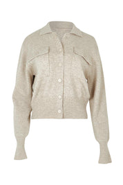 Product shot of the Baldwin Cotton Blend Knit Jacket in colour Oatmeal, from the front