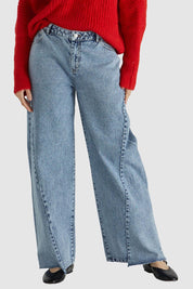 A model wearing the Jordan Jean in colour Acidwash (Blue), from the front, cropped image