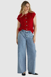 A model wearing the Jordan Jean in colour Acidwash (Blue), from the front, showing the whole outfit